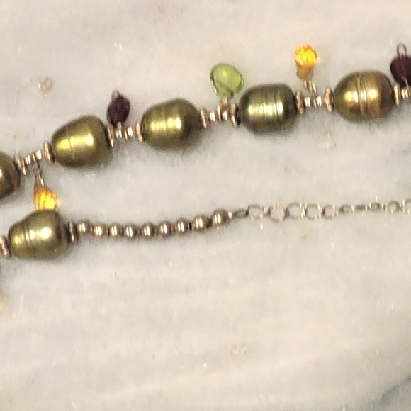 Citrine Peridot Garnet Pearl Ocean Jasper Sterling Necklace Adjustable 16 to 19" - Picture 4 of 5